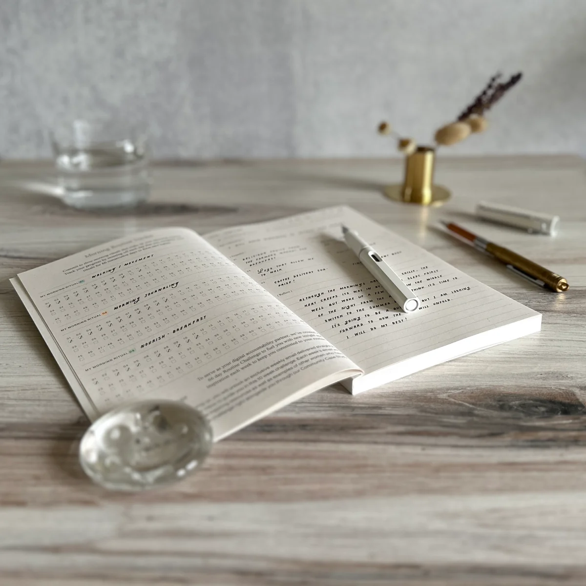 Morning routine journal with habit tracking checklist